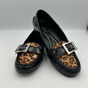 Franco Sarto Shiloh Women’s Size 8 Black Patent Leather Leopard Loafers New
